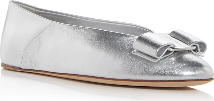 Ferragamo Women's Vanna Leather Hardware Bow Flats