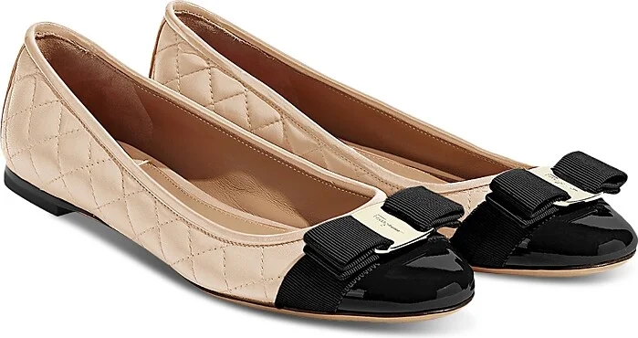 Ferragamo Women's Varina Q Leather Quilted Ballet Flats