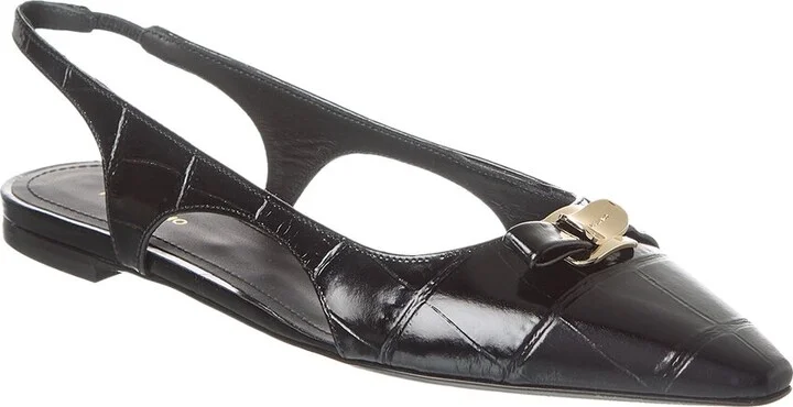 Ferragamo Zalu Embossed Leather Slingback Flat