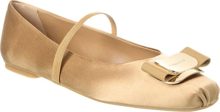 Ferragamo Zina T Plate Satin Ballerina Flat