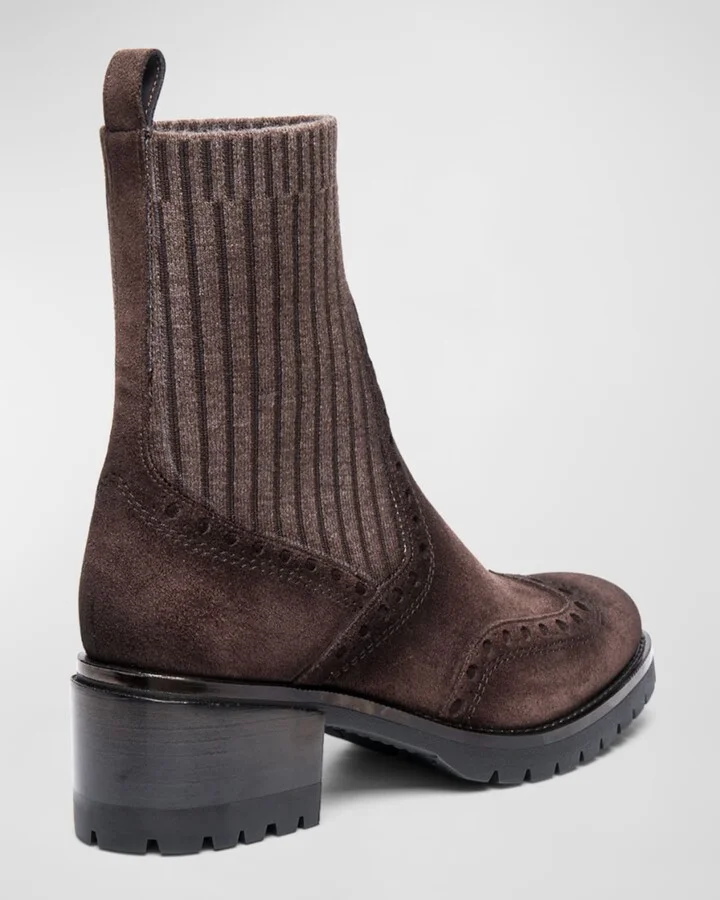Ferret Brogue Suede Knit Booties - Image 2