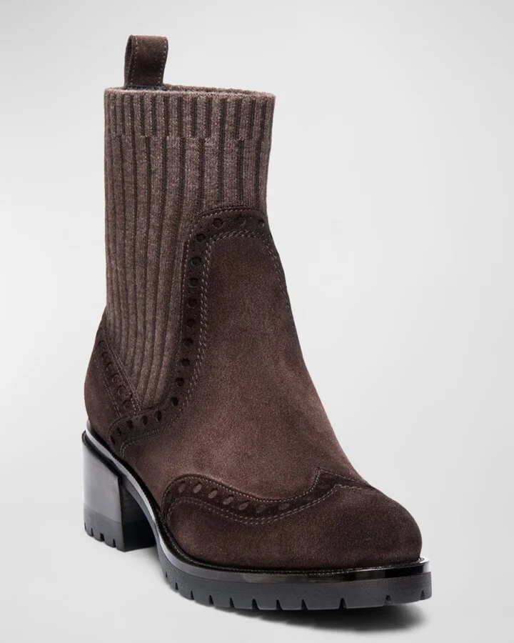 Ferret Brogue Suede Knit Booties - Image 4