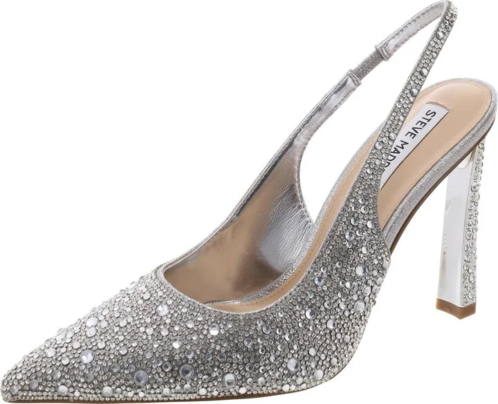 Fete Womens Rhinestone Synthetic Slingback Heels