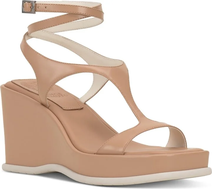 Fetemee Womens Leather Slip On Wedge Sandals