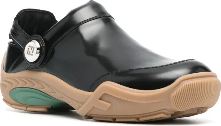 FF-embroidered leather clogs - Image 2