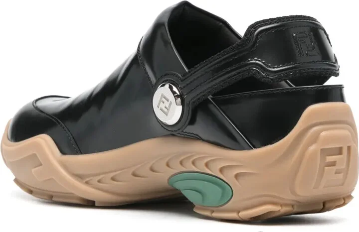 FF-embroidered leather clogs - Image 3