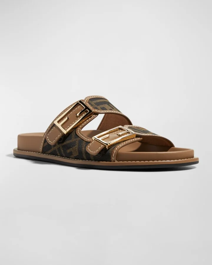 FF Jacquard Dual Buckle Slide Sandals - Image 3