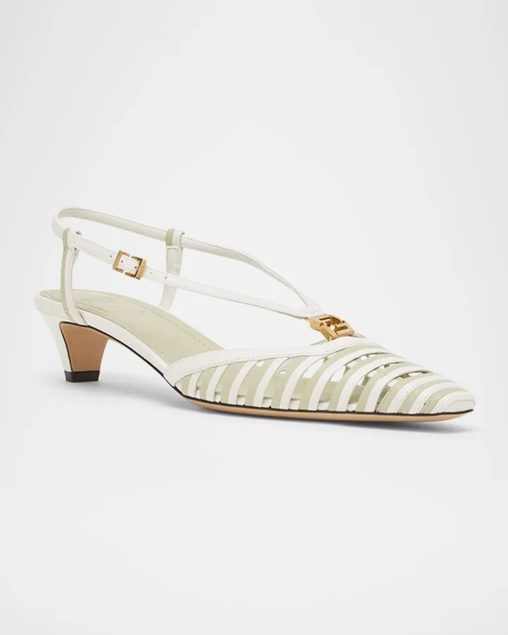 FFold Leather Kitten-Heel Slingback Pumps - Image 2