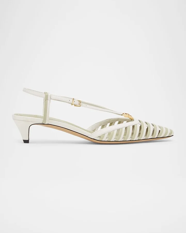 FFold Leather Kitten-Heel Slingback Pumps