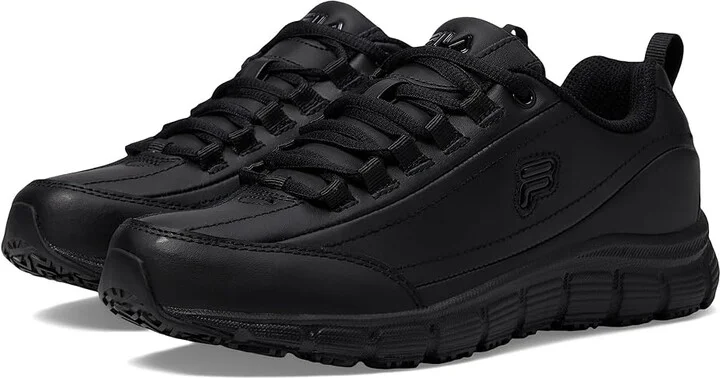 Fila Memory Radiance Slip Resistant Women's Shoes Black/Black/Black : 6 B - Medium, Leather