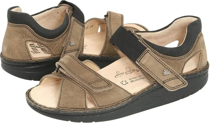 Finn Comfort Samara - 1560 Sandals Mud/Black Leather : EU 35 (US Women's 4-4.5) Medium