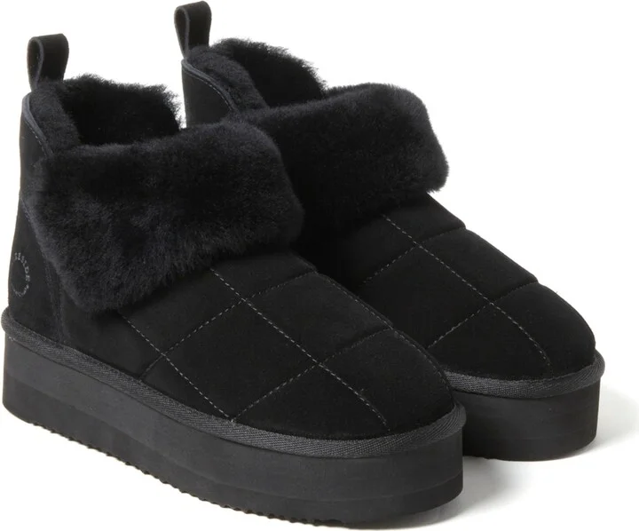 Fireside by Dearfoams Women's Bayswater Genuine Shearling Quilted Platform Bootie - Image 3