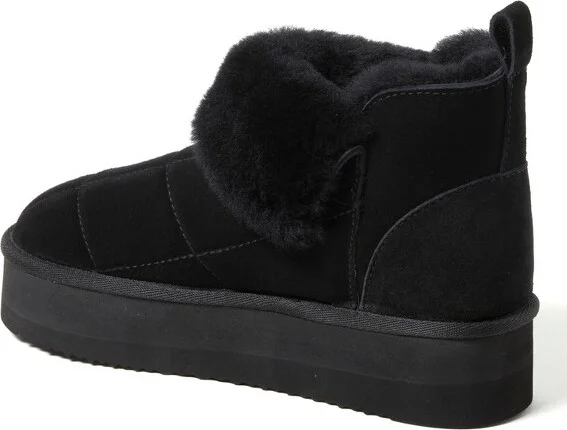 Fireside by Dearfoams Women's Bayswater Genuine Shearling Quilted Platform Bootie - Black Size - Image 2