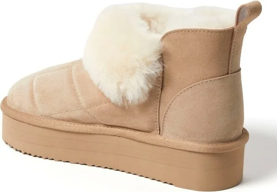 Fireside by Dearfoams Women's Bayswater Genuine Shearling Quilted Platform Bootie - Black Size - Image 3