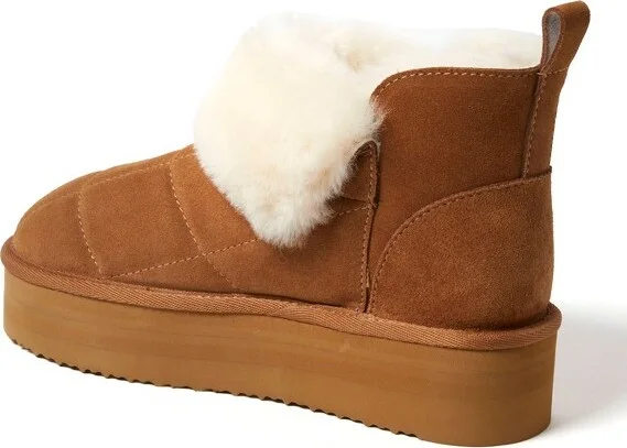 Fireside by Dearfoams Women's Bayswater Genuine Shearling Quilted Platform Bootie - Black Size - Image 4