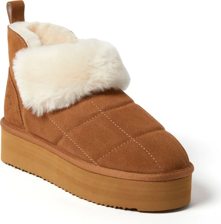 Fireside by Dearfoams Women's Bayswater Genuine Shearling Quilted Platform Bootie