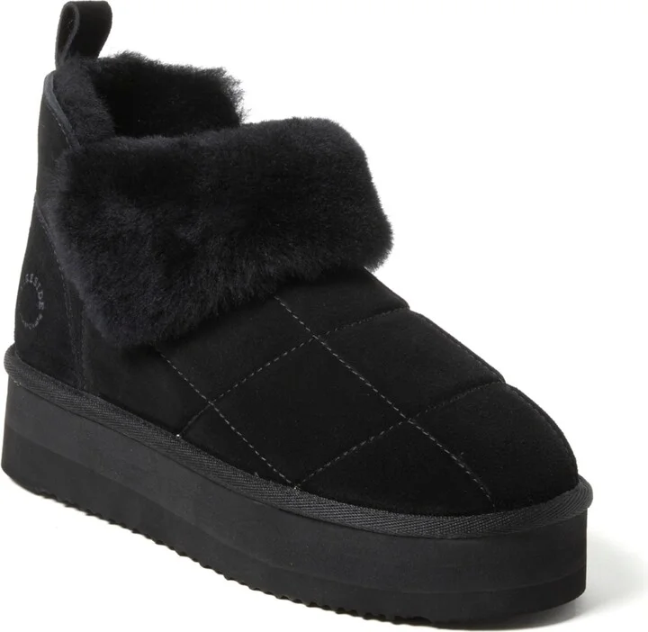 Fireside by Dearfoams Women's Bayswater Genuine Shearling Quilted Platform Bootie