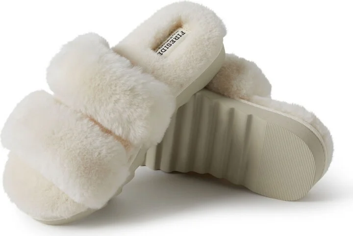 Fireside by Dearfoams Women's Benalla Genuine Shearling Double Band Fuzzy Slide Slipper - Image 2