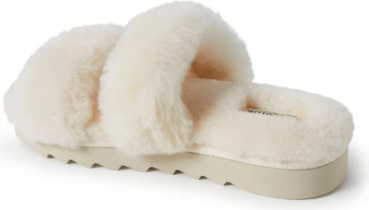 Fireside by Dearfoams Women's Benalla Genuine Shearling Double Band Fuzzy Slide Slipper - Image 4