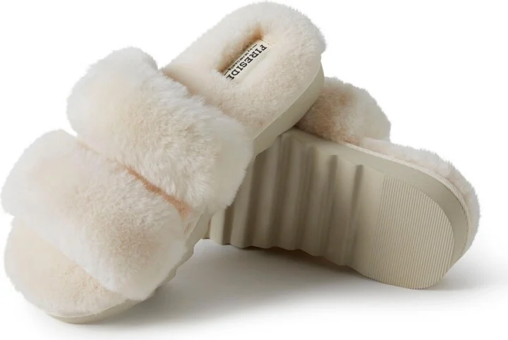 Fireside by Dearfoams Women's Benalla Genuine Shearling Double Band Fuzzy Slide Slipper - Image 5