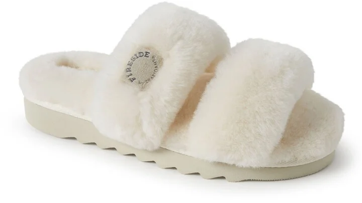 Fireside by Dearfoams Women's Benalla Genuine Shearling Double Band Fuzzy Slide Slipper