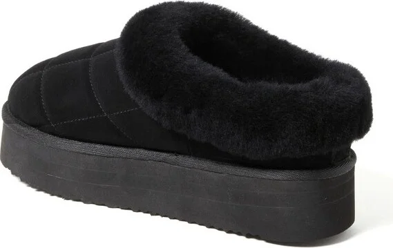 Fireside by Dearfoams Women's Bendigo Genuine Shearling Quilted Platform Clog Slipper - Black Size - Image 2
