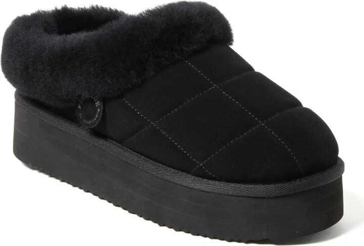 Fireside by Dearfoams Women's Bendigo Genuine Shearling Quilted Platform Clog Slipper
