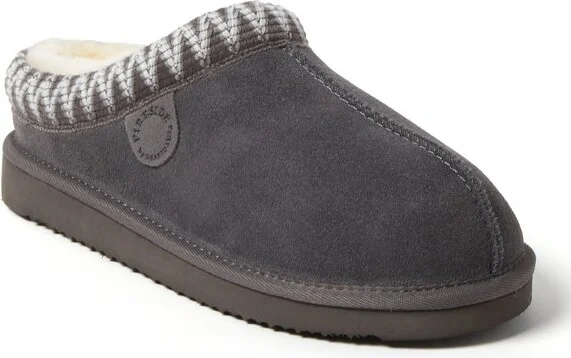 Fireside by Dearfoams Women's Greta Genuine Shearling Clog Slipper with Taping - Grey Size