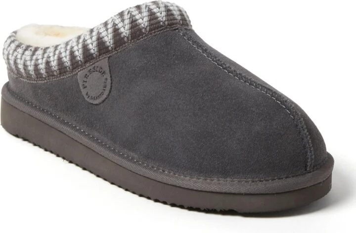 Fireside by Dearfoams Women's Greta Genuine Shearling Clog Slipper with Taping