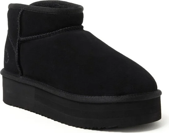 Fireside by Dearfoams Women's Kingston Genuine Shearling Platform Bootie - Black Size