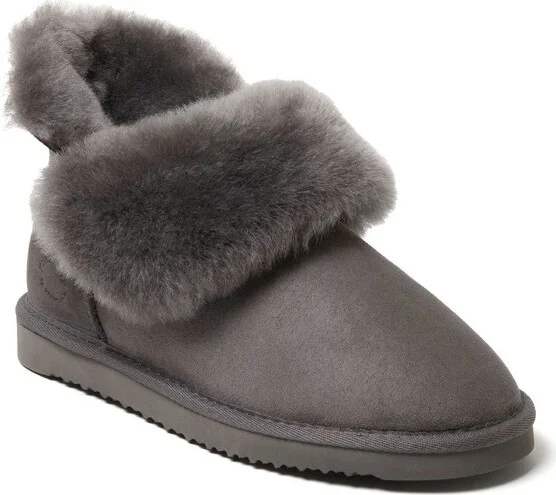 Fireside By Dearfoams Women's Perth Genuine Shearling Foldover Boot - Grey Size