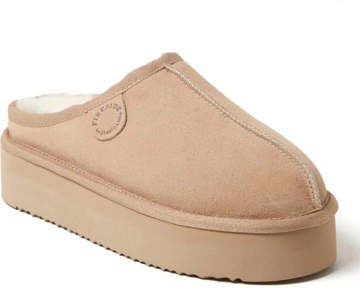 Fireside by Dearfoams Women's Queenstown Genuine Shearling Platform Clog Slipper