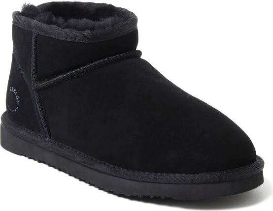 Fireside by Dearfoams Women's Riverland Genuine Shearling Micro Bootie - Black Size