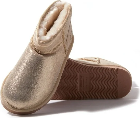 Fireside by Dearfoams Women's Riverland Genuine Shearling Micro Bootie - Gold Size - Image 2