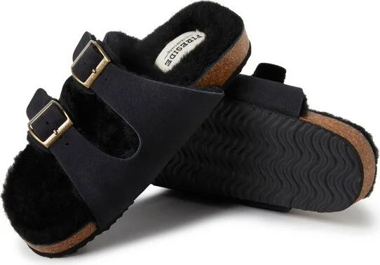 Fireside by Dearfoams Women's Tamworth Genuine Shearling Double Band Sandal - Leopard Size - Image 2