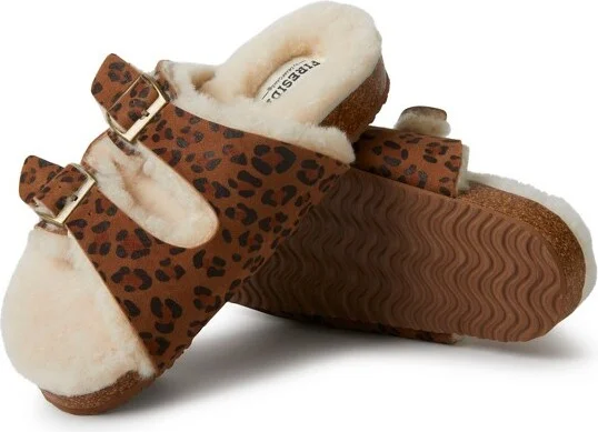 Fireside by Dearfoams Women's Tamworth Genuine Shearling Double Band Sandal - Leopard Size - Image 3