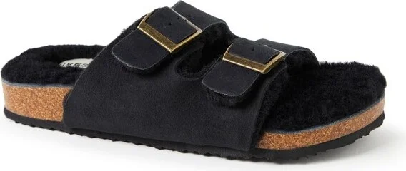 Fireside by Dearfoams Women's Tamworth Genuine Shearling Double Band Sandal - Leopard Size