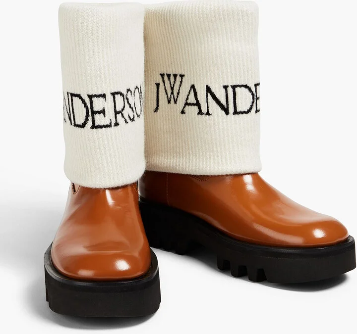 Fisherman wool-jacquard and glossed-leather ankle boots - Image 2