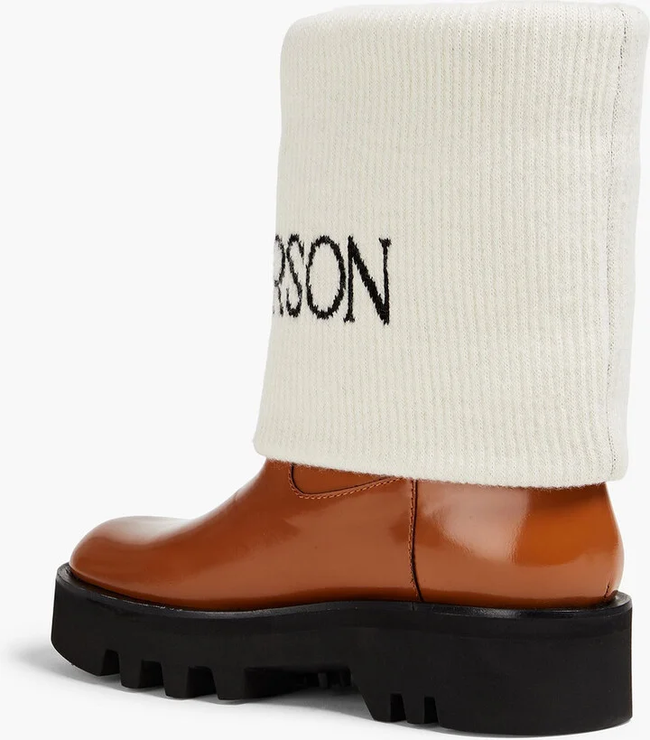 Fisherman wool-jacquard and glossed-leather ankle boots - Image 3