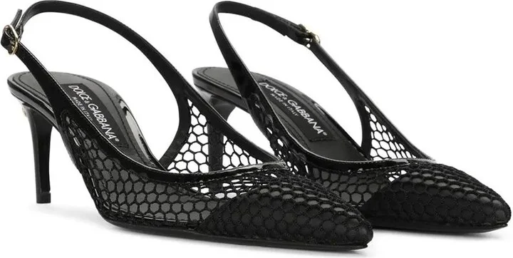 Fishnet-Detail Pointed-Toe Pumps - Image 2