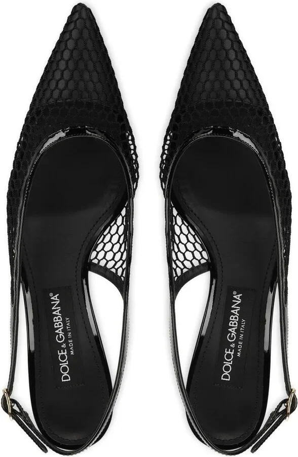 Fishnet-Detail Pointed-Toe Pumps - Image 4