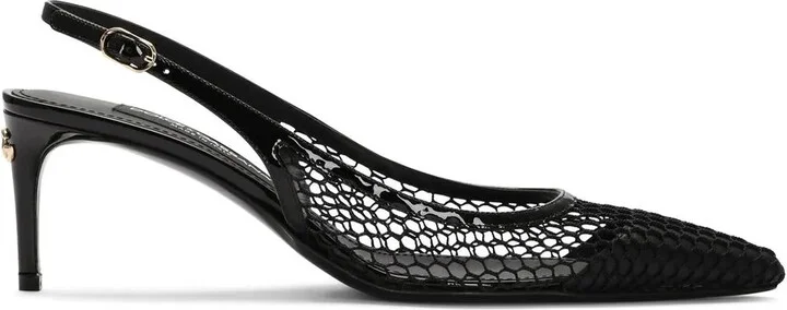 Fishnet-Detail Pointed-Toe Pumps