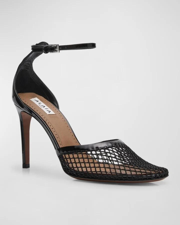 Fishnet Patent Ankle-Strap Pumps - Image 3