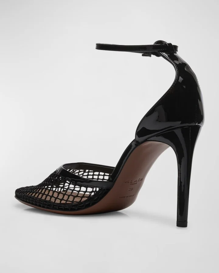 Fishnet Patent Ankle-Strap Pumps - Image 5