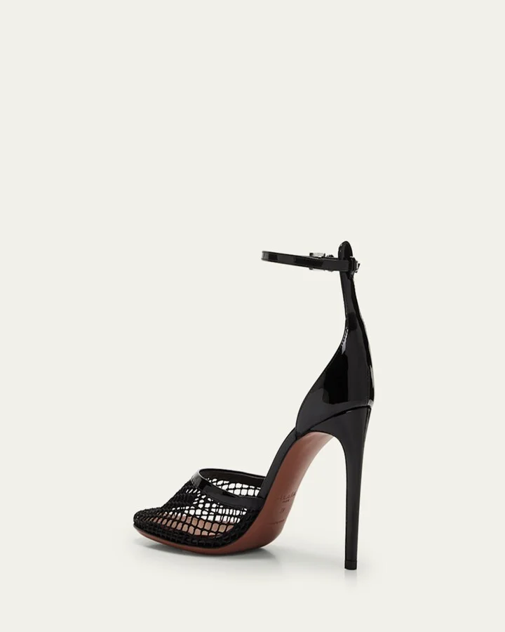 Fishnet Patent Ankle-Strap Pumps - Image 6