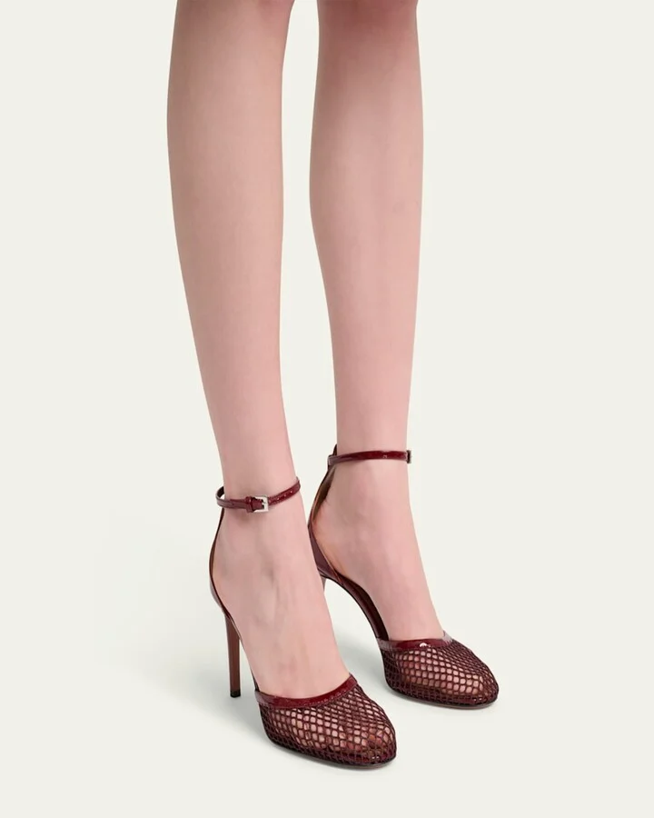 Fishnet Patent Ankle-Strap Pumps - Image 11
