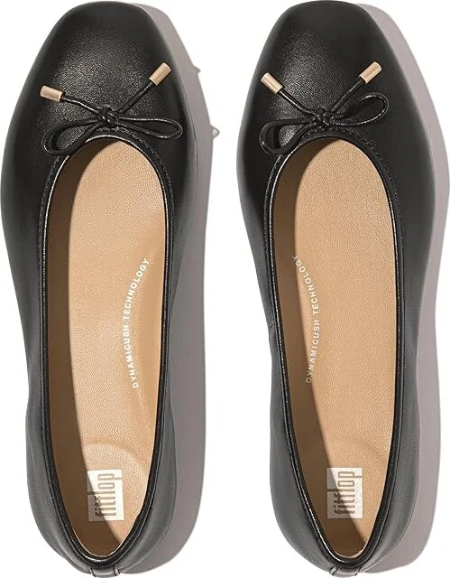 FitFlop Delicato Bow Soft Leather Ballerinas Women's Flat Shoes Black : 8.5 M (B), Leather/Rubber - Image 2