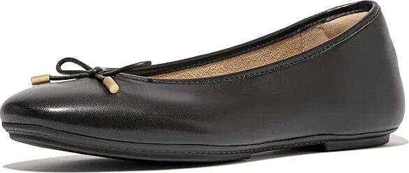 FitFlop Delicato Bow Soft Leather Ballerinas Women's Flat Shoes Black : 8.5 M (B), Leather/Rubber