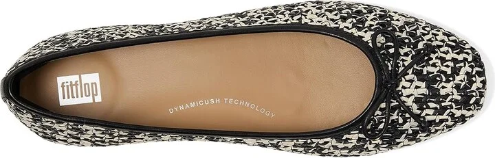 FitFlop Delicato Bow Woven Ballet Flats Women's Shoes Black/Ivory Mix : 7 M (B), Leather - Image 2