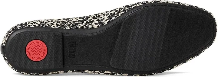 FitFlop Delicato Bow Woven Ballet Flats Women's Shoes Black/Ivory Mix : 7 M (B), Leather - Image 3